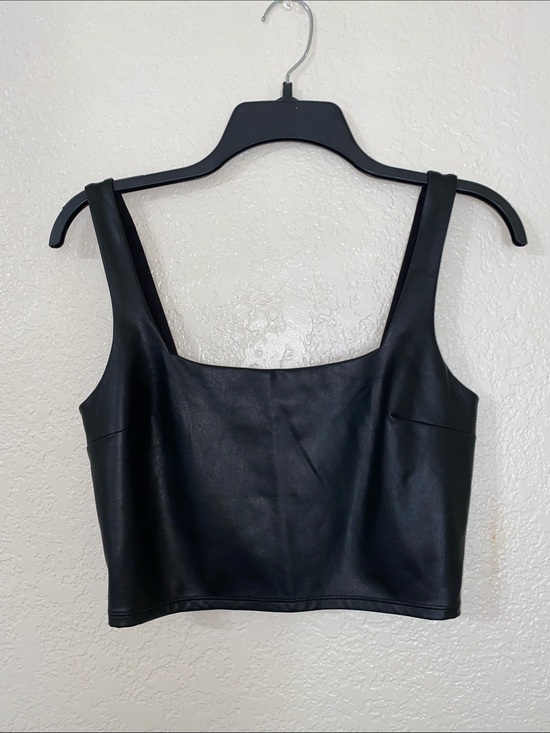 Express Tops - Express Black Faux Leather Square-Neck Crop Top